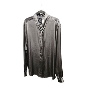 Elegant Women's Black Satin Button Down Shirt